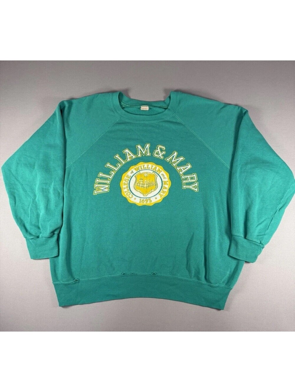 1960s Velva Sheen William & Mary Teal Crewneck Sweatshirt Vintage XL